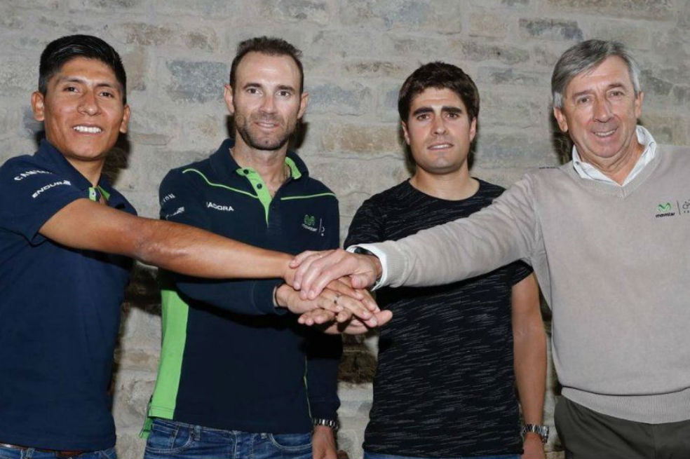 Nairo Quintana, Alejandro Valverde, Mikel Landa, Eusebio Unzué. Tw. Movistar Team
