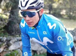 Miguel Ángel López felicita al Movistar Team tras la etapa 7 del Critérium 2021