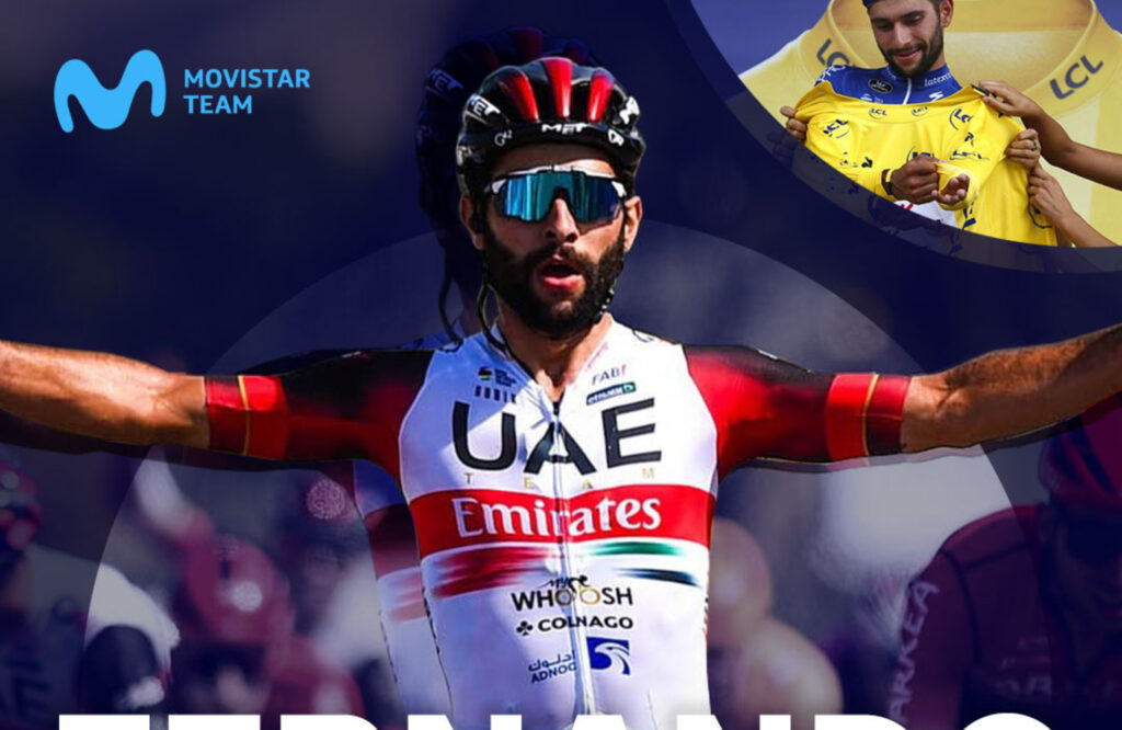 Poster de Gaviria fichando por el Movistar Team