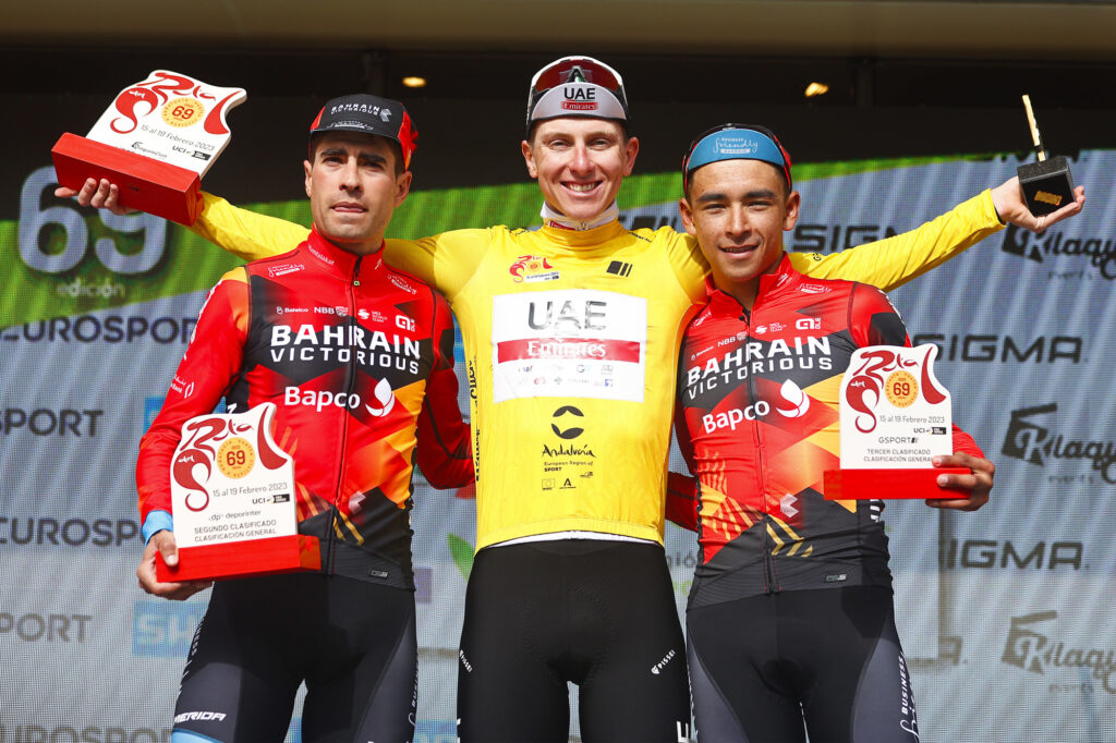 Podio Vuelta Andalucía 2023 Pogacar-Landa-Buitrago