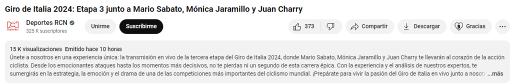 Imagen RCN etapa 3 Giro youtube