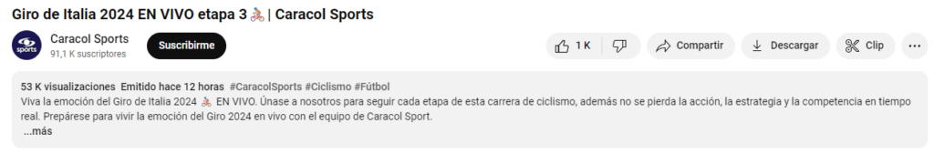 Imagen Caracol etapa 3 Giro youtube