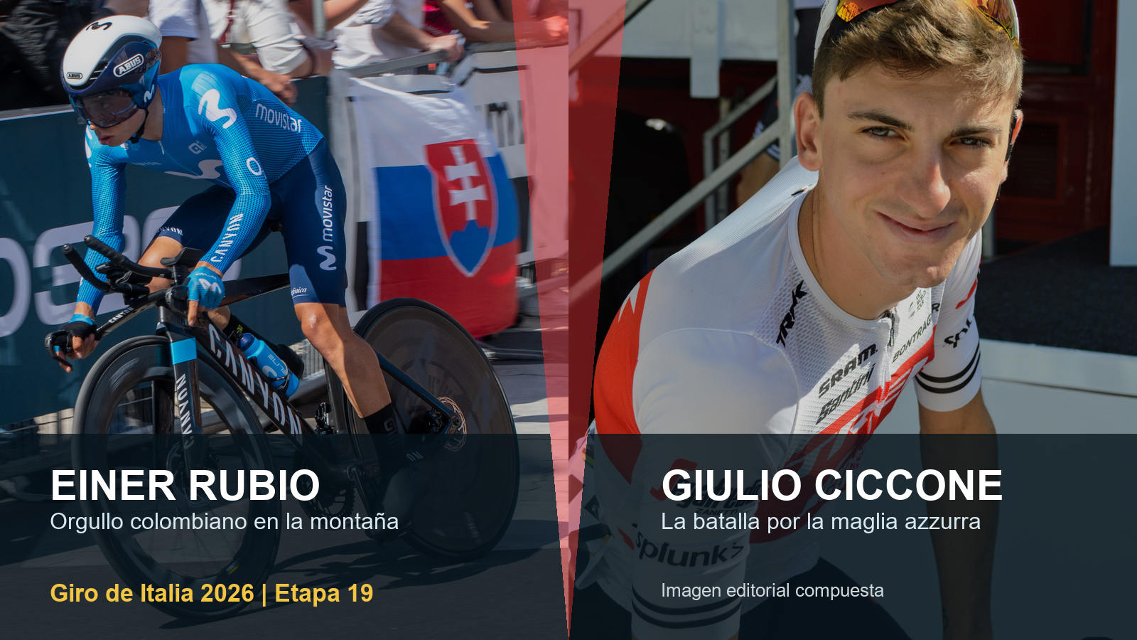 Einer Rubio y Giulio Ciccone durante la polémica de la etapa 19 del Giro de Italia 2026