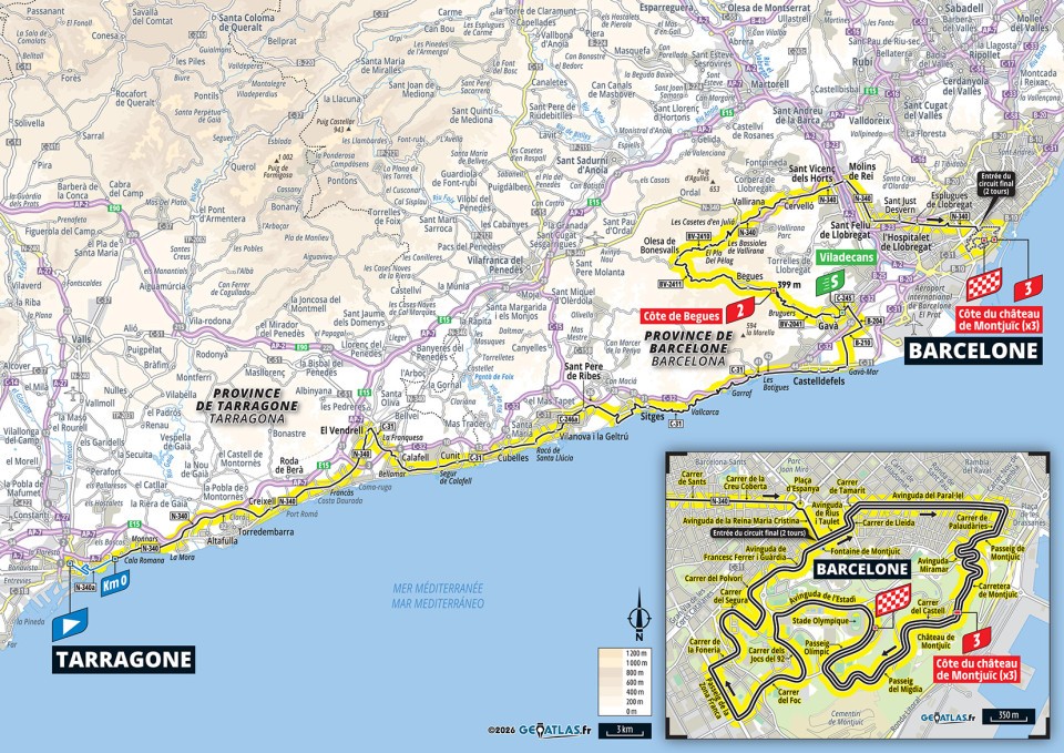 Mapa oficial de la etapa 2 del Tour de Francia 2026