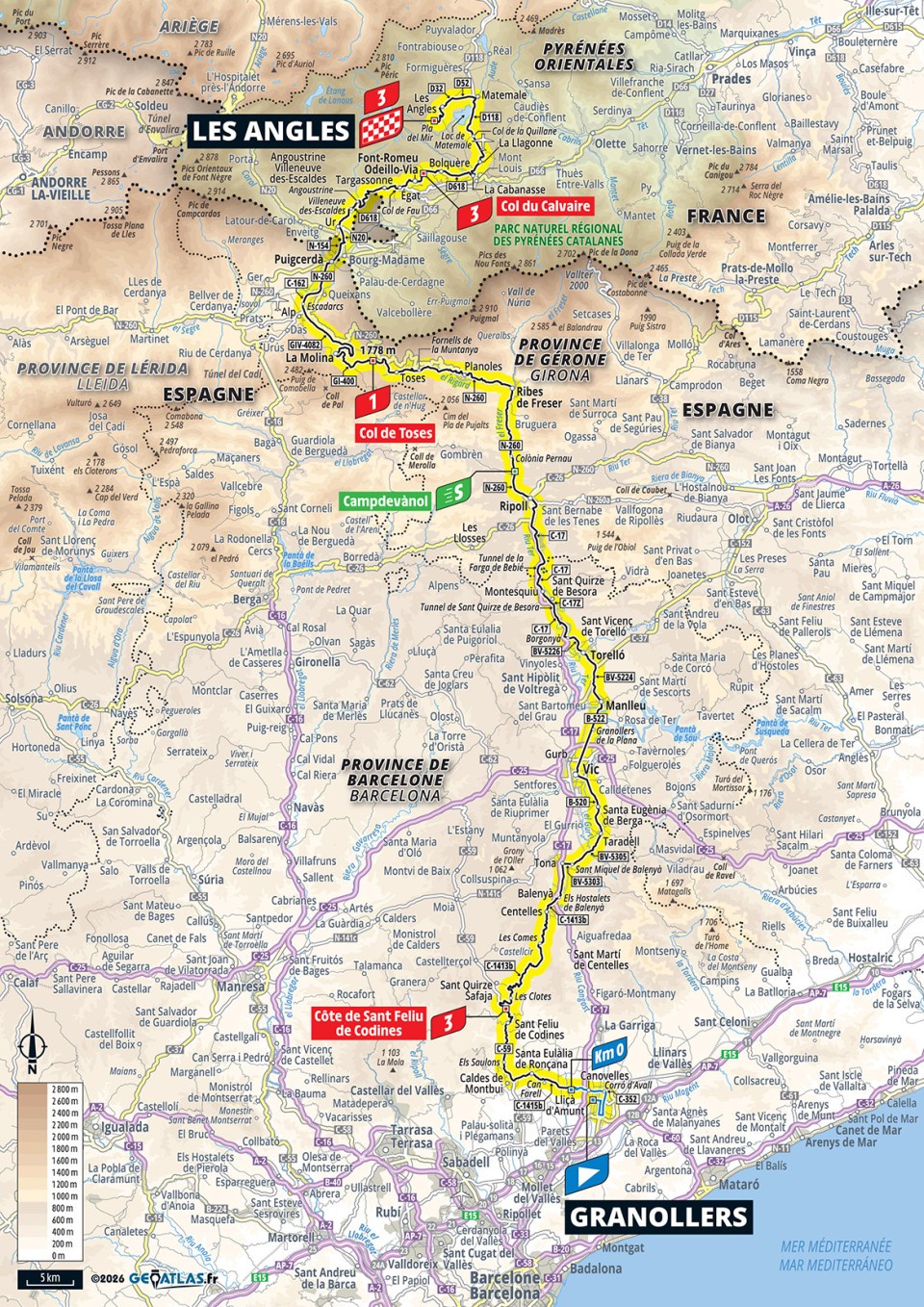Mapa oficial de la etapa 3 del Tour de Francia 2026: Granollers ></noscript> Les Angles» class=»wp-image-150660″/><figcaption>Mapa oficial de la etapa 3 del Tour de Francia 2026: Granollers > Les Angles. Imagen: Tour de France / A.S.O.</figcaption></figure>
<h2>Etapa 4: Carcassonne > Foix</h2>
<p><strong>07/07 | 181,9 km | Media montaña.</strong> Carcassonne > Foix combina historia, terreno quebrado y una lectura peligrosa para la general. La media montaña suele castigar más por colocación que por desnivel puro. Aquí no basta con tener piernas: hay que evitar cortes, entrar bien a los puertos y no regalar segundos en una jornada que puede parecer menor y terminar siendo decisiva.</p>
<figure class=