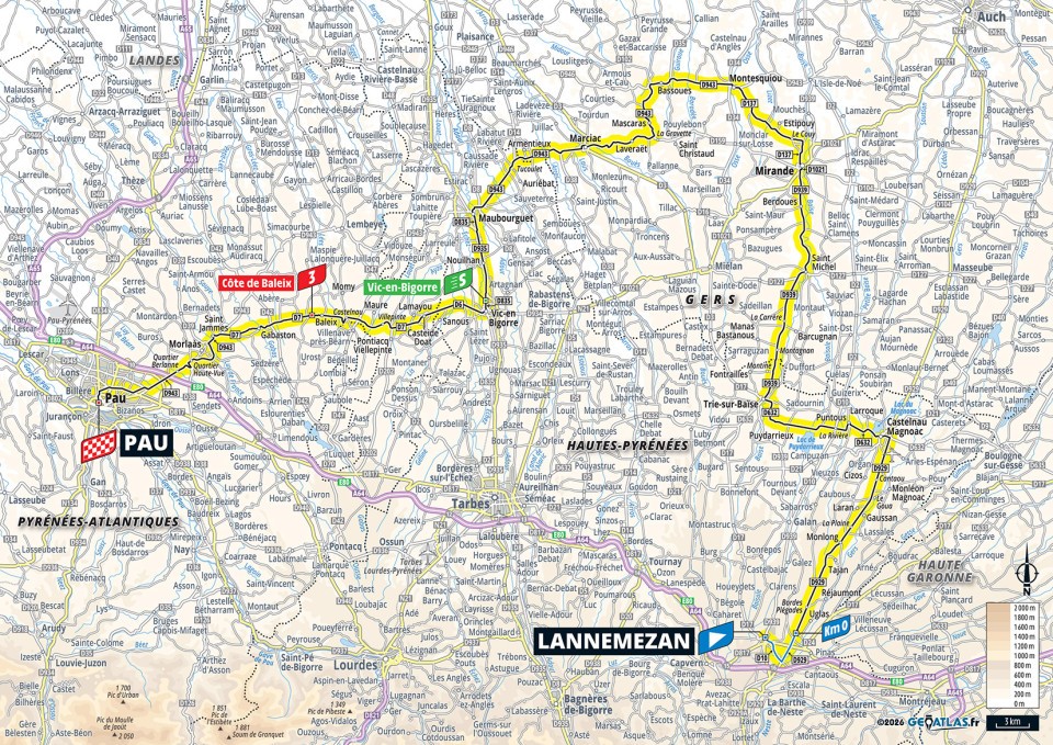 Mapa oficial de la etapa 5 del Tour de Francia 2026: Lannemezan ></noscript> Pau» class=»wp-image-150662″/><figcaption>Mapa oficial de la etapa 5 del Tour de Francia 2026: Lannemezan > Pau. Imagen: Tour de France / A.S.O.</figcaption></figure>
<h2>Etapa 6: Pau > Gavarnie-Gèdre</h2>
<p><strong>09/07 | 186,2 km | Montaña.</strong> Pau > Gavarnie-Gèdre es uno de los grandes puntos de la primera semana. El final en alto coloca a los escaladores frente a una prueba seria antes de que el Tour llegue a su ecuador. Pogačar puede atacar, pero también tendrá que calcular esfuerzos: la carrera todavía será larga y la montaña no termina aquí.</p>
<figure class=
