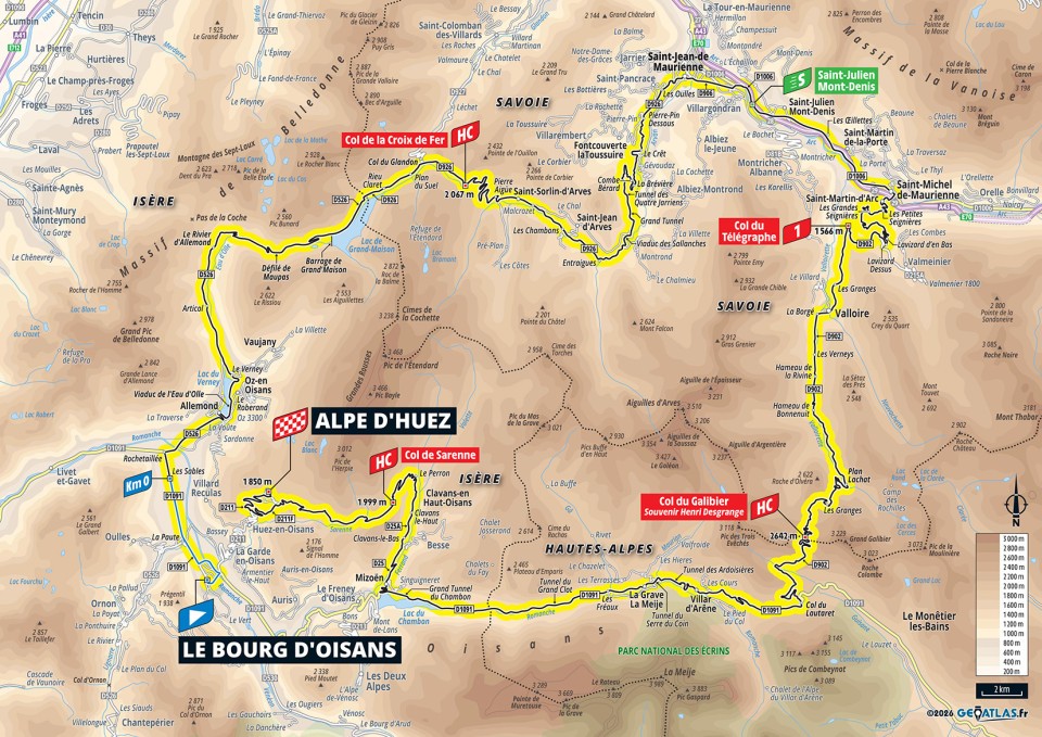 Mapa oficial de la etapa 20 del Tour de Francia 2026: Le Bourg d'Oisans ></noscript> Alpe d’Huez» class=»wp-image-150677″/><figcaption>Mapa oficial de la etapa 20 del Tour de Francia 2026: Le Bourg d’Oisans > Alpe d’Huez. Imagen: Tour de France / A.S.O.</figcaption></figure>
<h2>Etapa 21: Thoiry > París Champs-Élysées</h2>
<p><strong>26/07 | 133 km | Llano.</strong> Thoiry > París Champs-Élysées cierra el Tour con 133 kilómetros y un final que ya no será solo paseo ceremonial. El paso por Montmartre añade tensión al circuito parisino y puede abrir una carrera nerviosa hasta el final. Si la general llega apretada, París tendrá más peso que una simple celebración.</p>
<figure class=