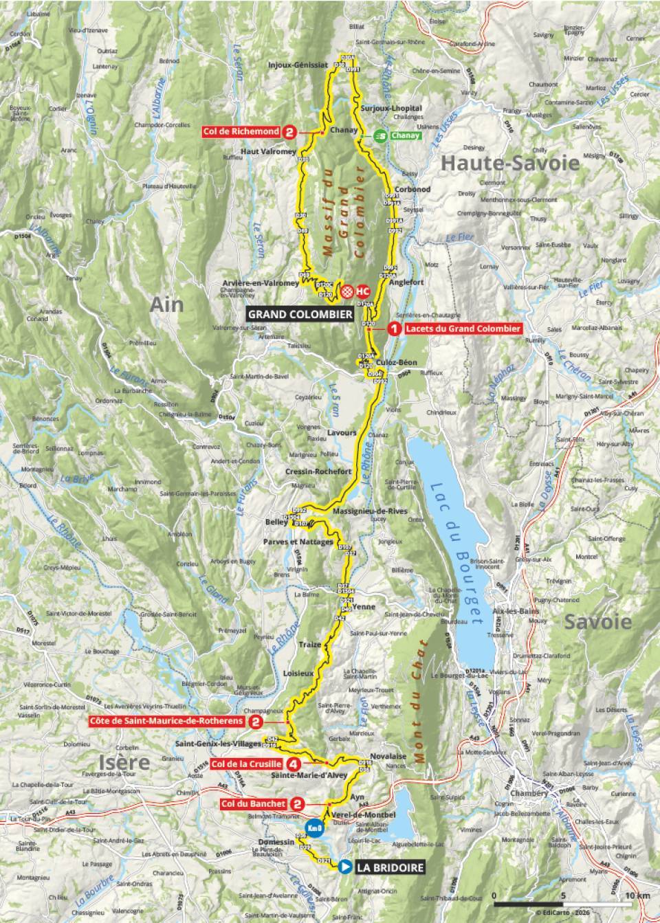 Dónde ver en Latinoamérica la etapa 7 del Tour Auvergne – Rhône-Alpes Mapa de la etapa 7 del Tour Auvergne - Rh?ne-Alpes 2026 hacia Grand Colombier