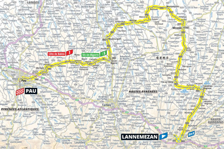 Mapa del recorrido Lannemezan Pau de la etapa 5 del Tour de Francia 2026