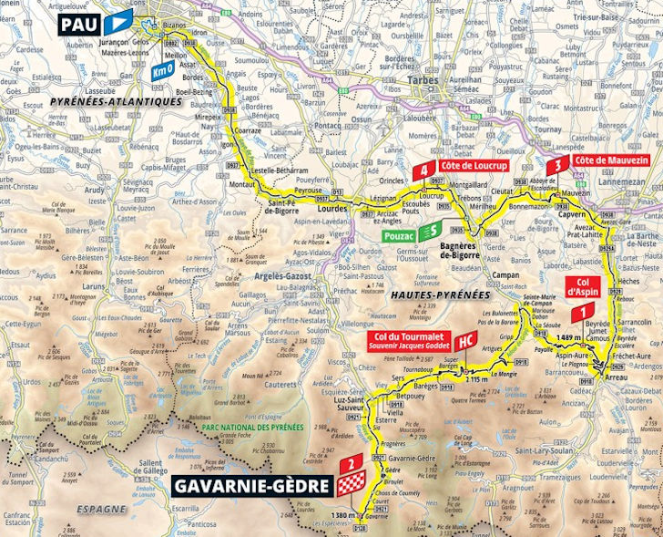 Mapa de la etapa 6 del Tour de Francia 2026 entre Pau y Gavarnie-Gèdre