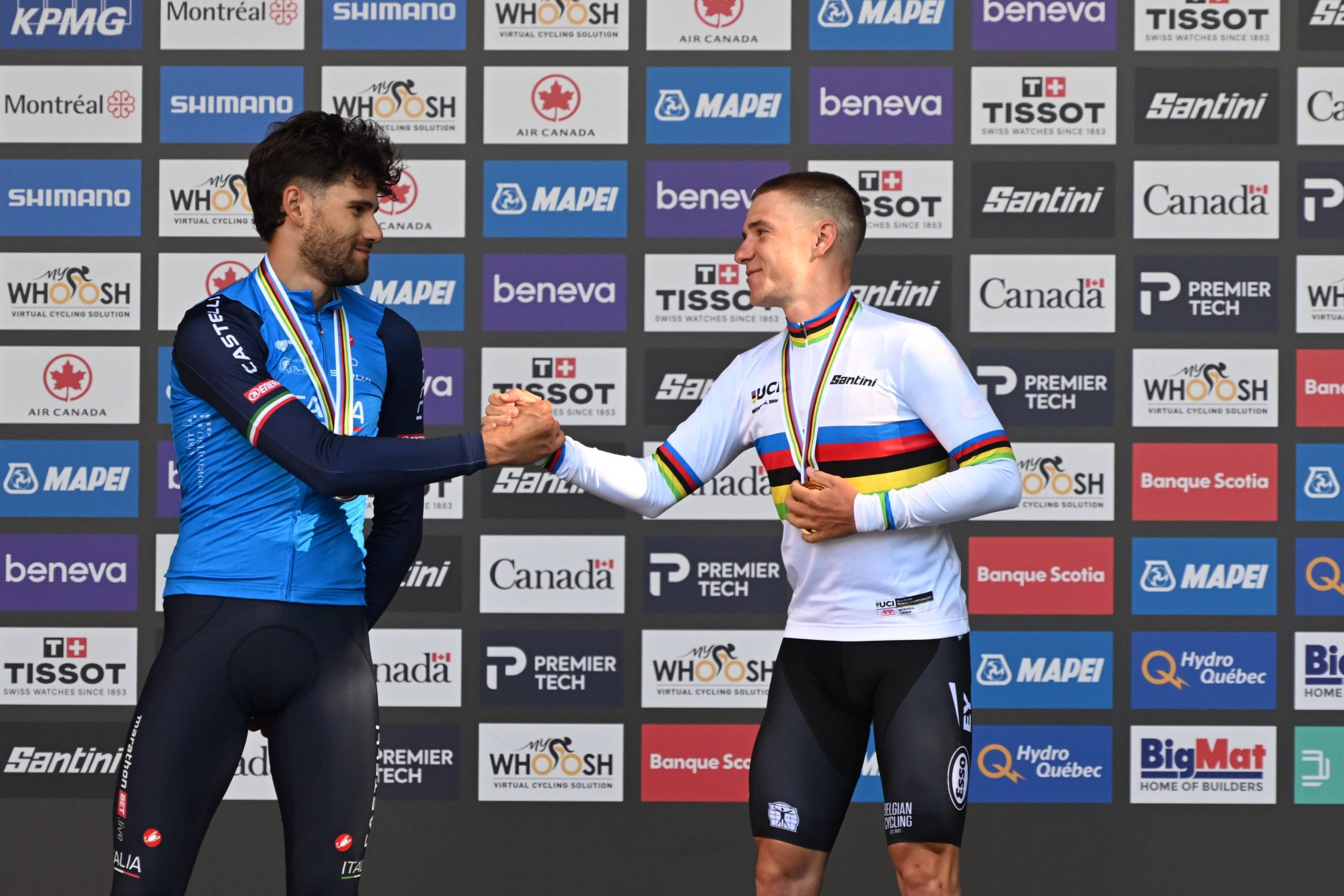Filippo Ganna y Remco Evenepoel en la contrarreloj del Mundial de Ciclismo 2026 en Montreal